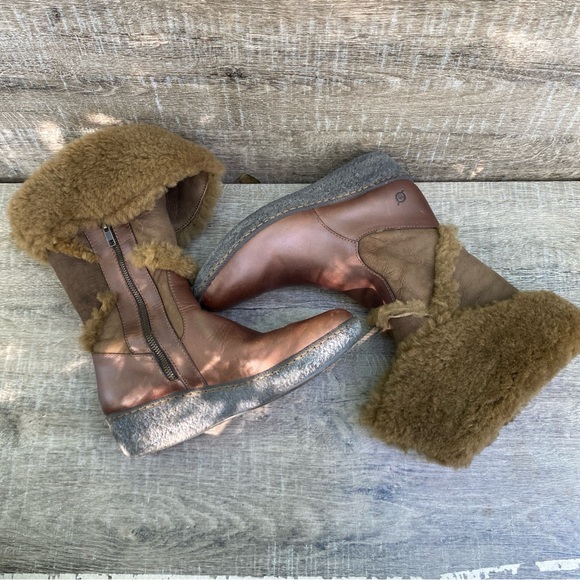 BORN SHEARLING SUEDE LEATHER COGNAC BROWN MID CALF WINTER BOOT SIZE 8.5 - Picture 9 of 10